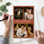 Cartões de agradecimentos De Casamento Terracotta<br><div class="desc">Orçamento, Moderno, Elegante, Imagem Mão 3 Foto Colagem Blush Casamento Obrigado A Você Personalizou o cartão THIN do barato de baixo orçamento. Modelo de cartões de agradecimentos de casamento minimalista com três (3) fotos na frente e (1) uma foto no verso. ***POR FAVOR, NOTE! *** O PAPEL ORÇAMENTAL/FLYER É FINO....</div>