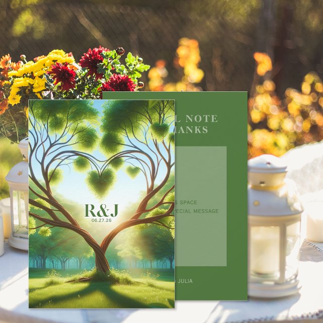 Cartões de agradecimentos de Casamento Verde Moder (Modern Green Wedding Thank You Card (front and back))