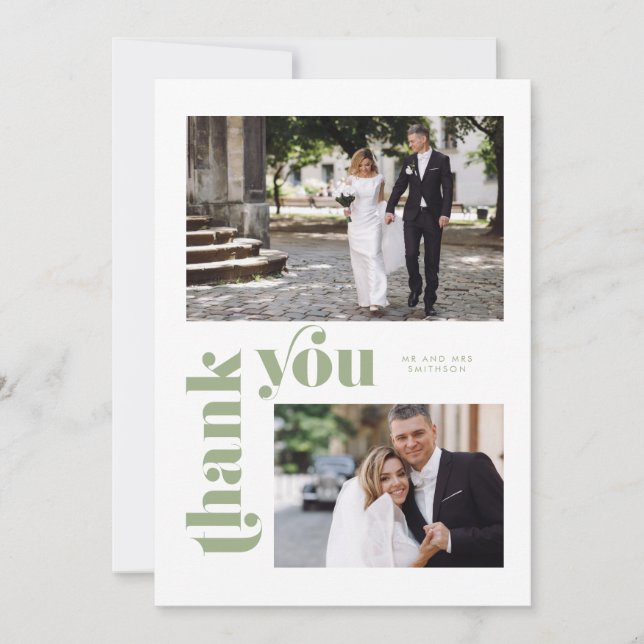 Cartões de agradecimentos de Casamento Verde Retro (Frente)