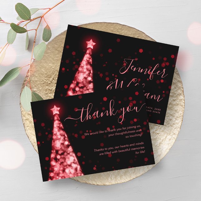 Cartões de agradecimentos de Casamento Vermelho Ne (Festive Xmas Tree Red Black Wedding Thank You Card)