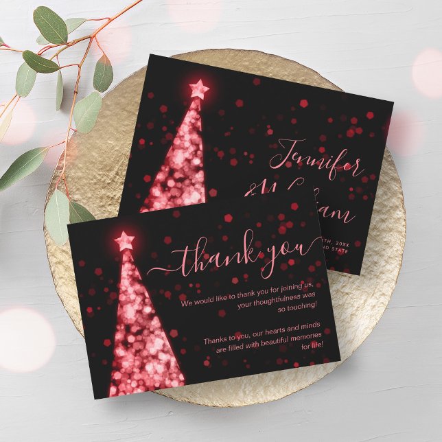 Cartões de agradecimentos de Casamento Vermelho Ne (Festive Xmas Tree Red Black Wedding Thank You Card)