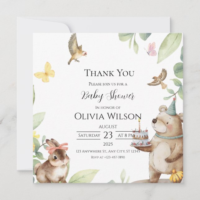 Cartões de agradecimentos de Chá de fraldas de Ave (Frente)