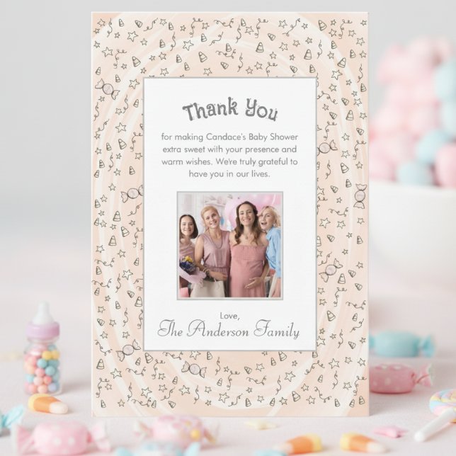Cartões de agradecimentos de Chá de fraldas de que (Gender Neutral Baby Shower Candy Thank You Card for Fall Baby Shower, Halloween or October Birthday.)