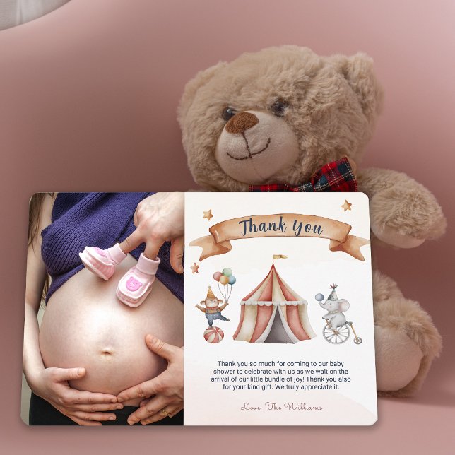 Cartões de agradecimentos de Chá de fraldas do Cir (Fun Circus Animal Baby Shower Thank You Card)