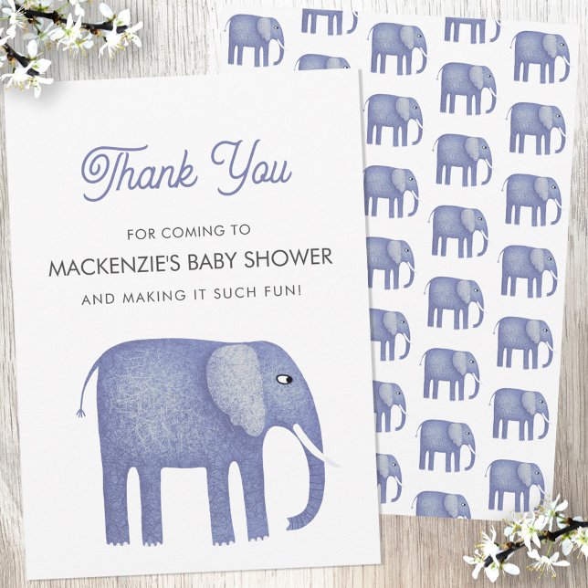 Cartões de agradecimentos de Chá de fraldas Elefan (Blue elephant baby shower thank you card)