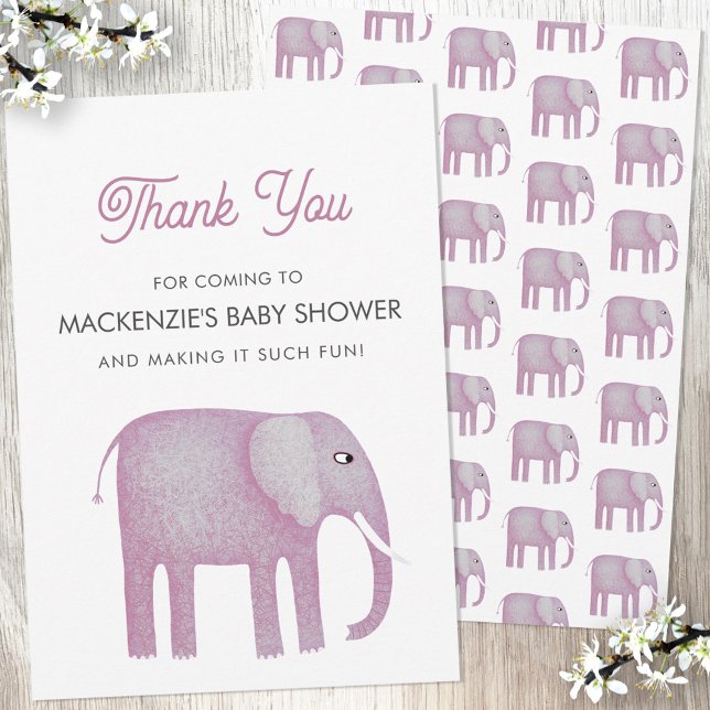 Cartões de agradecimentos de Chá de fraldas Elefan (Pink watercolor elephant baby shower thank you card)