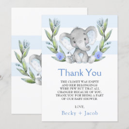 Cartões de agradecimentos de Chá de fraldas Elefan