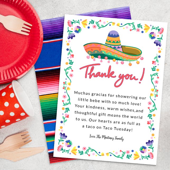 Cartões de agradecimentos de Chá de fraldas Fiesta (Sombrero thank you card)