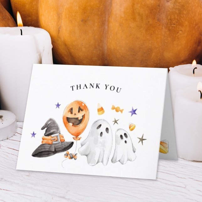 Cartões de agradecimentos de Chá de fraldas Hallow (Folded thank you card that is perfect for a Halloween Baby shower or Birthday featuring ghosts. )