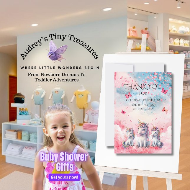 Cartões de agradecimentos de Chá de fraldas Unicór (Criador carregado)