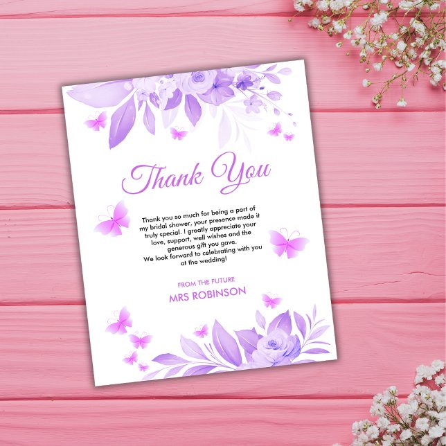 Cartões de agradecimentos de Chá de panela da borb (Budget Butterfly Bridal Shower Thank You Card )