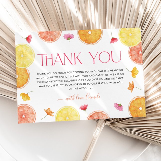 Cartões de agradecimentos de Chá de panela de Citr (Citrus Bridal Shower Thank You Card | Matching items available. )