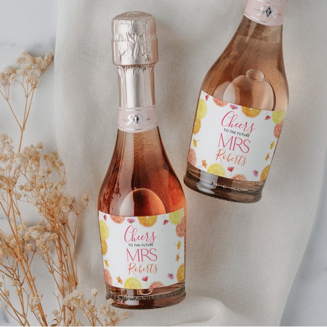 Cartões de agradecimentos de Chá de panela de Citr (Citrus Bridal Shower Mini Wine Labels | Matching items available.)