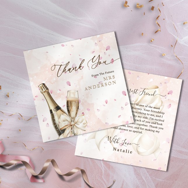 Cartões de agradecimentos de Chá de panela embutid (Elegant Petals Bubbly Bridal Shower Thank You Card)