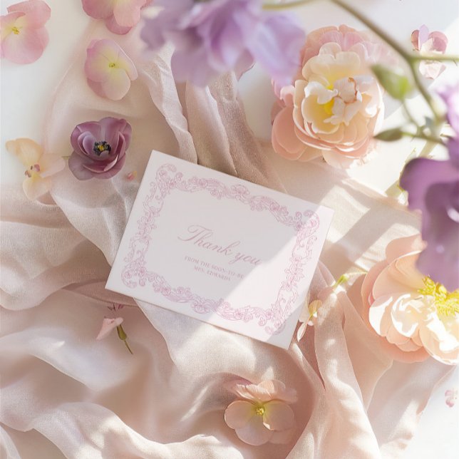 Cartões de agradecimentos de Chá de panela Rosa El (Elegant Vintage Pink Bridal Shower Thank You Card)