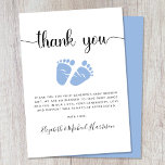 Cartões de agradecimentos de Chá do Baby Boy de Pé<br><div class="desc">Cartões de agradecimentos bonito para o chá do seu bebê com "obrigado você!" num roteiro na moda com pestanas e uma aquarela azul de pés de bebês. Por baixo,  você pode personalizar facilmente seu obrigado,  enviar uma mensagem ou deixar o vazio para uma nota manuscrita.</div>