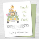 Cartões de agradecimentos de Chá Safari Baby Boy<br><div class="desc">Cartões de agradecimentos de chá de fraldas bonito e econômico, com ilustração de animais do zoológico bebê (leão, elefante, zebra, macaco e girafa) empilhados em um veículo safari. Você pode personalizar facilmente um obrigado que você envia, adicionar o nome e a data de nascimento do seu bebê no veículo e...</div>