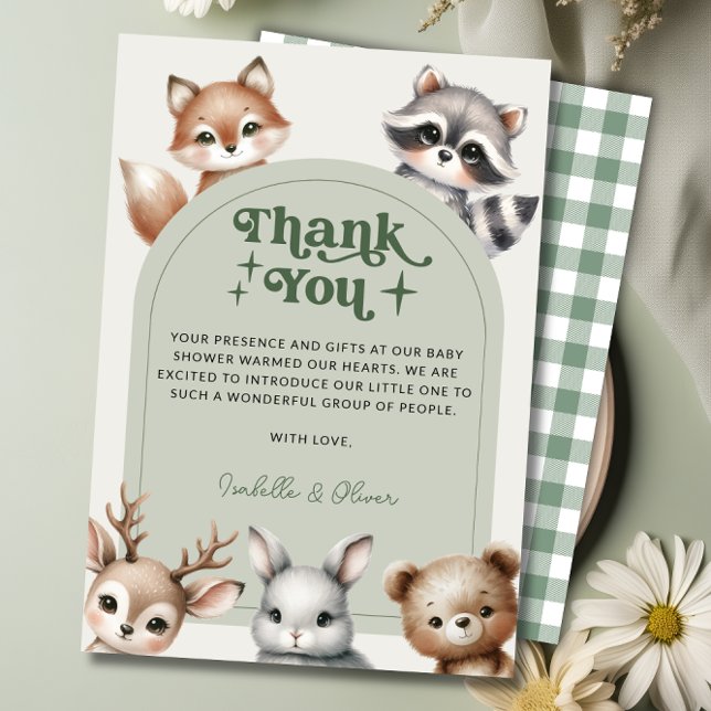 Cartões de agradecimentos de Chás de fraldas de an (Woodland Forest Animals Baby Shower Thank You Card)