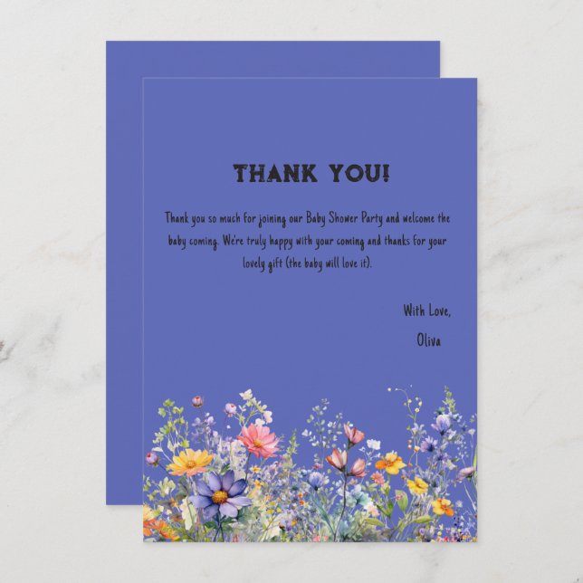 Cartões de agradecimentos de Chás de fraldas de fl (Frente/Verso)