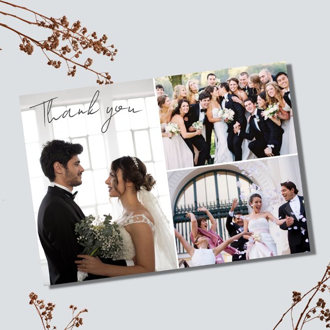 Cartões de agradecimentos de Colagem de Fotos de C (Elegant Wedding Photo Collage Thank You Card)