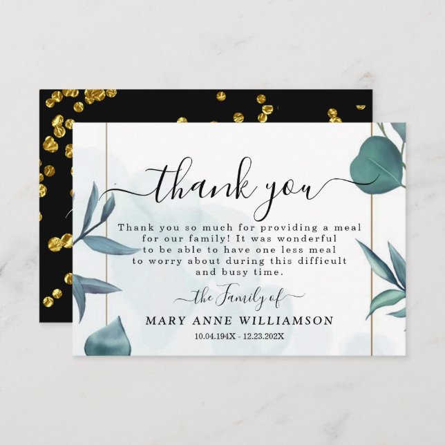 Cartões de agradecimentos de Comida Funeral Botâni (Frente/Verso)