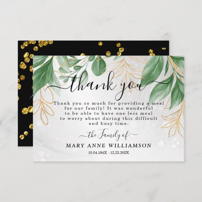 Cartões de agradecimentos de Comida Funeral de Fol (Frente/Verso)