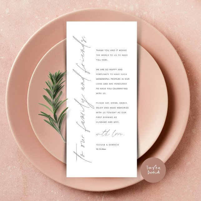 Cartões de agradecimentos de Configuração de Local (Minimalist Wedding Place Setting Thank You Dinner Card, in Dark Grey)