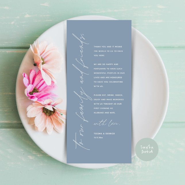 Cartões de agradecimentos de Configuração de Local (Minimalist Wedding Place Setting Thank You Dinner Card, in Dusty Blue)
