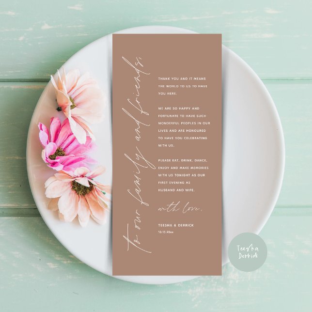 Cartões de agradecimentos de Configuração de Local (Minimalist Wedding Place Setting Thank You Dinner Card, in Taupe)