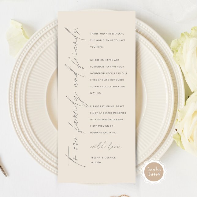 Cartões de agradecimentos de Configuração de Local (Modern Minimalist Wedding Place Setting Thank You Card for Your Wedding Dinner Party, Grey Cream.)