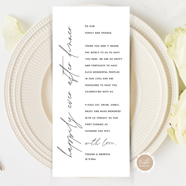 Cartões de agradecimentos de Configuração de Local (Wedding Happily Ever After Dinner Place Setting Thank You Card, in Modern Minimalist Script Themed)