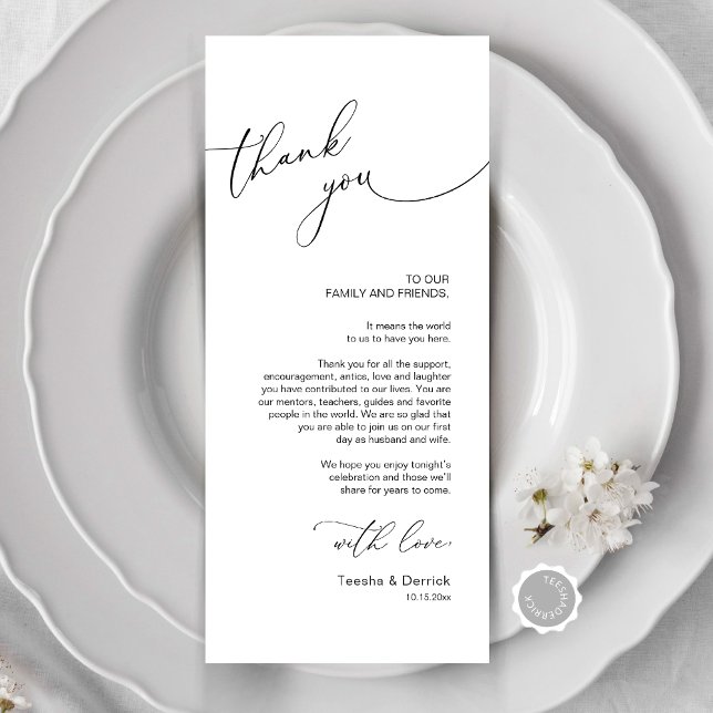 Cartões de agradecimentos de Configuração de Local (Modern Minimalist Wedding Place Setting Thank You Card, Dinner, Brunch, Party Celebration)