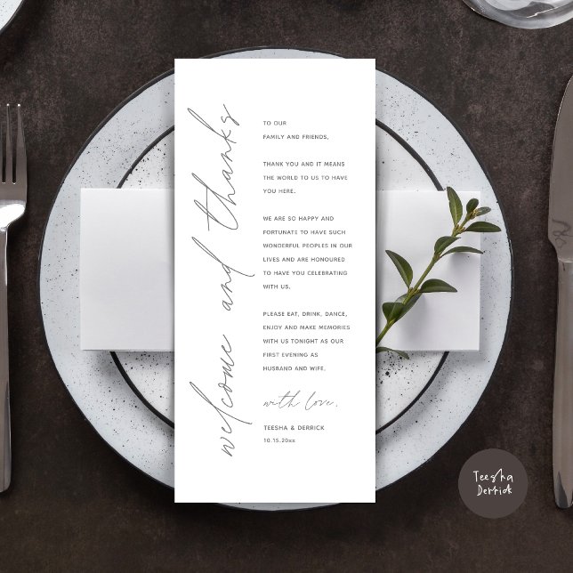 Cartões de agradecimentos de Configuração de Local (Wedding Dinner Place Setting Thank You Card, Modern Minimalist, in Dark Grey)