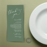 Cartões de agradecimentos de Configuração de Local<br><div class="desc">Esta é a caligrafia romântica moderna, em verde sensual temido, Place Setting Obrigado Cards. Compartilhe o amor e mostre seu apreço aos seus convidados, quando eles sentarem em seu assento e lerem esse obrigado encantador personalizado que você coloca com o cartão de ajuste. É uma maneira maravilhosa de acabar com...</div>