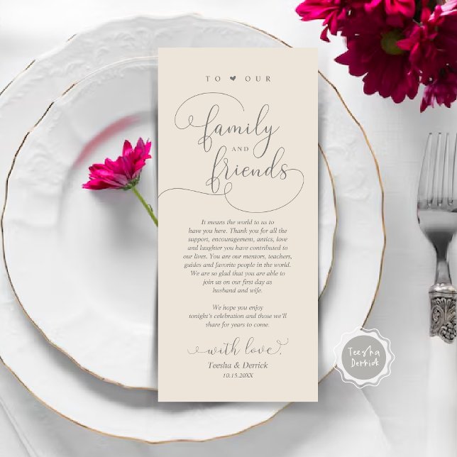 Cartões de agradecimentos de Configuração de Local (Modern Elegant Wedding Dinner Place Setting Thank You Card, Plate Decor, in Dark Grey Cream)