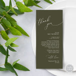 Cartões de agradecimentos de Configuração de Local<br><div class="desc">Esta é a caligrafia romântica moderna, no esquema verde-oliva verde-verde, Place Setting Obrigado Cards. Compartilhe o amor e mostre seu apreço aos seus convidados, quando eles sentarem em seu assento e lerem esse obrigado encantador personalizado que você coloca com o cartão de ajuste. É uma maneira maravilhosa de acabar com...</div>