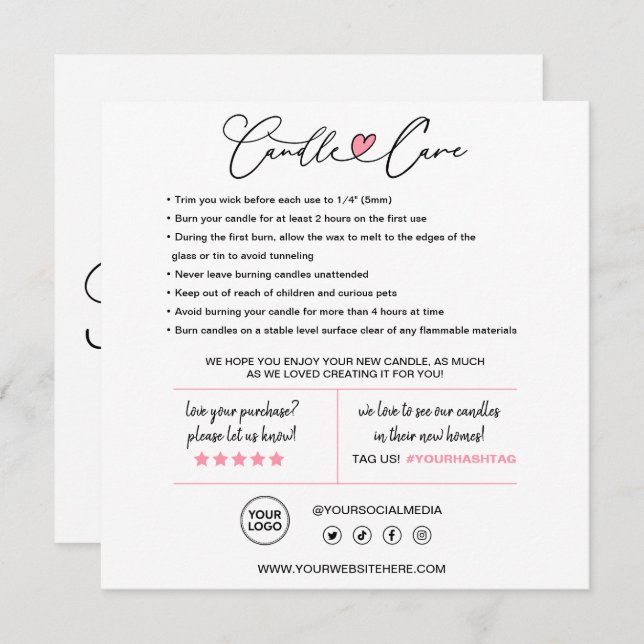 Cartões de agradecimentos de cuidado com velas (Frente/Verso)