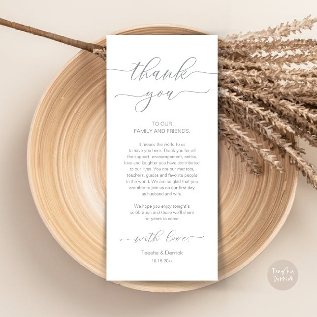 Cartões de agradecimentos de Definição de Local de (Wedding Dinner Place Setting Thank You Card, Modern Minimalist, in Grey)