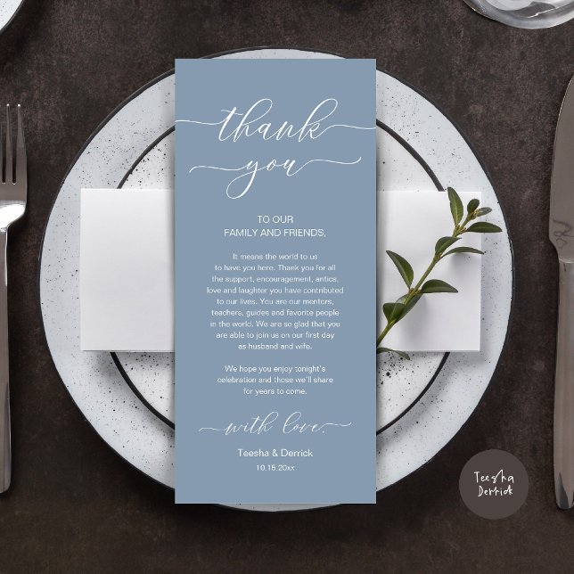 Cartões de agradecimentos de Definição de Local de (Wedding Dinner Place Setting Thank You Card, Modern Minimalist, in Dusty Blue)