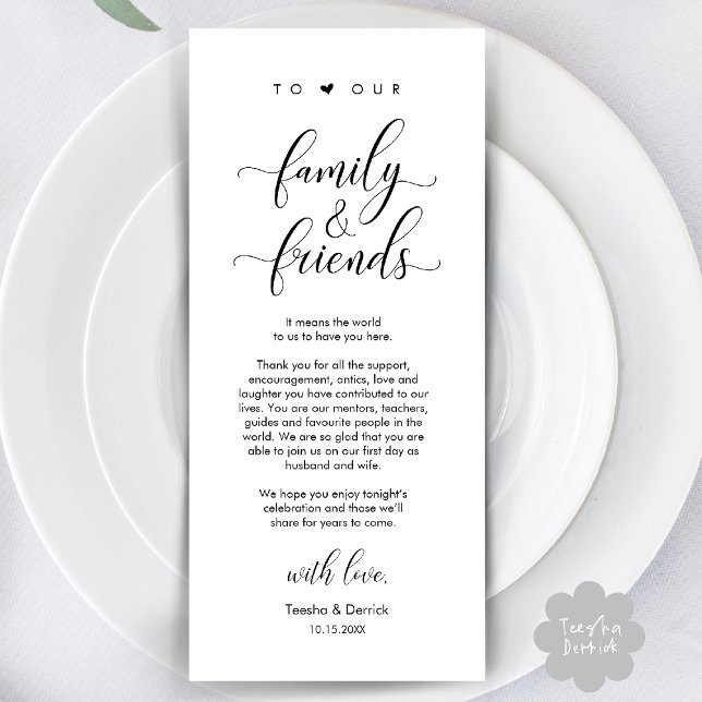 Cartões de agradecimentos de Definição de Local de (Welcome and Thanks, Wedding Dinner Place Setting Thank You Card in Classy Black White)