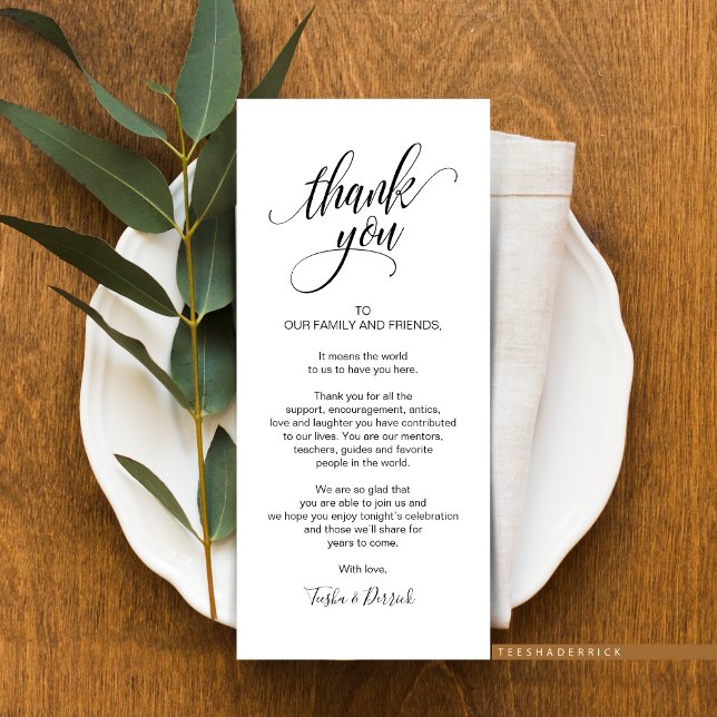 Cartões de agradecimentos de Definição de Local de (Wedding Dinner Place Setting Thank You Card or for Post-Wedding Brunch, In Modern Classy Designs)