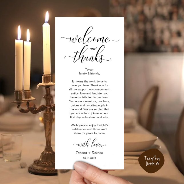 Cartões de agradecimentos de Definição de Local de (Modern Wedding Dinner Brunch Lunch Table Place Setting Thank You Card in Classy Black White)