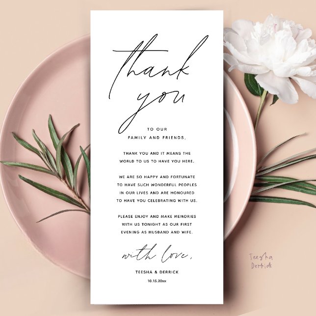 Cartões de agradecimentos de Definição de Local Ja (Modern Wedding Dinner Place Setting Thank You Card Reception Brunch Lunch in Black and White)