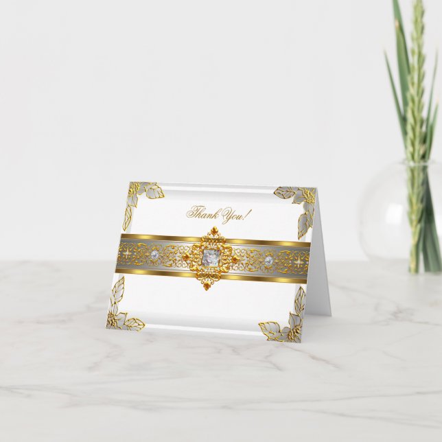 Cartões de agradecimentos de elite, branco, Dourad (Frente)