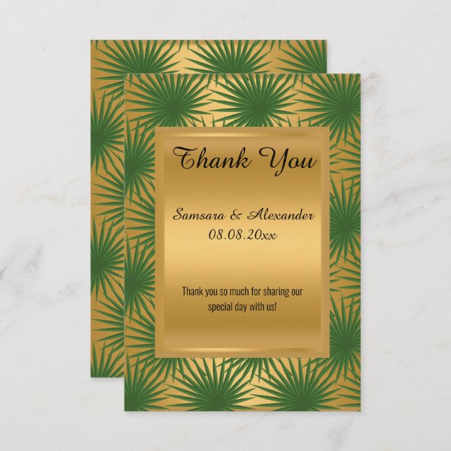 Cartões de agradecimentos DE FERN VERDE METÁLICO D (Frente/Verso)