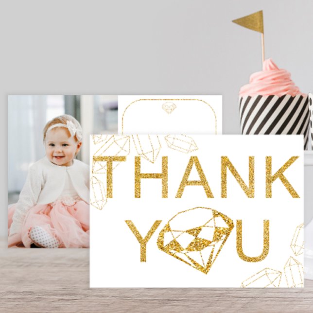 Cartões de agradecimentos de Festa de aniversário  (Gold diamond thank you card, Gem birthday party)