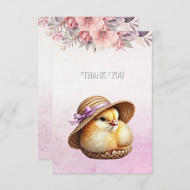 Cartões de agradecimentos de fita rosa com Pintinh (Frente/Verso)