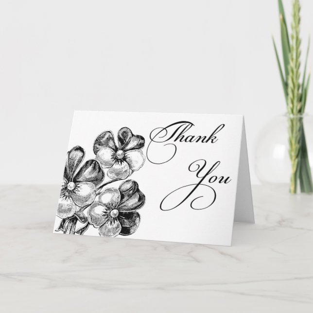 Cartões de agradecimentos de flores brancas e pret (Frente)