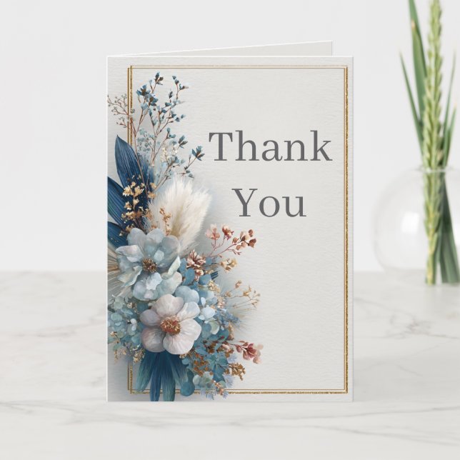 Cartões de agradecimentos de Flores de Boho Azul (Frente)