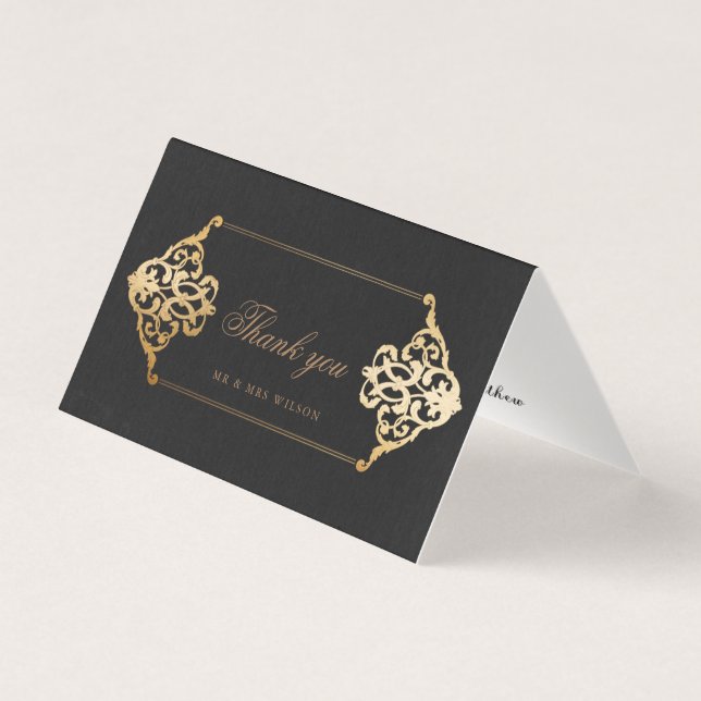 Cartões de agradecimentos de folha de ouro falso e (Frente)
